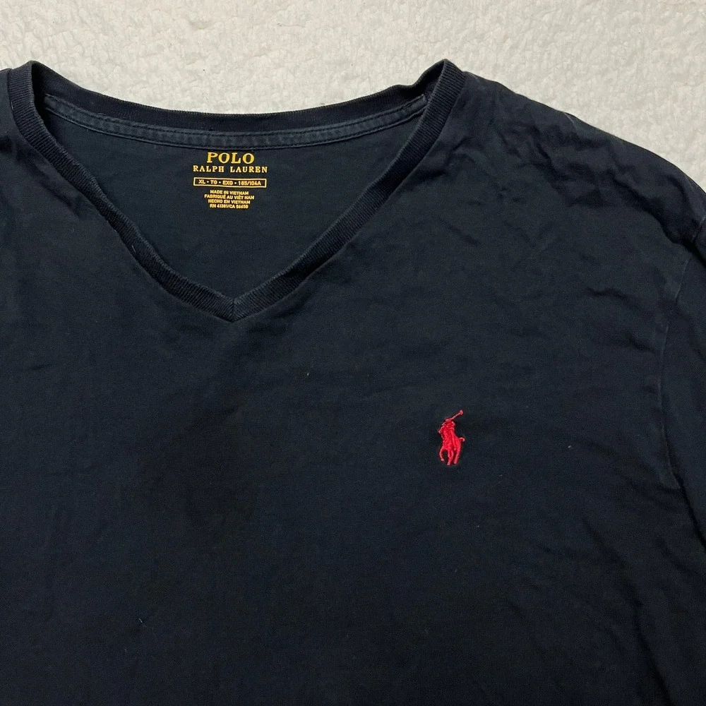 Polo Ralph Lauren T-Shirt‎ Mens XL Black V-Neck Long Sleeve Pony Logo Classic